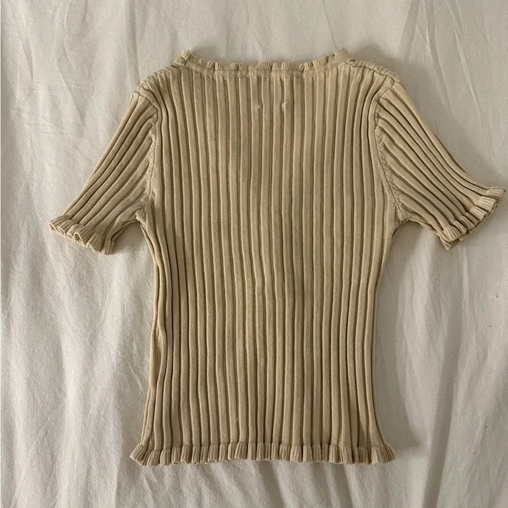 Princess Polly Cream Ribbed Button-Down Shirt - Picture 2 of 2